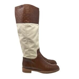 Louis Vuitton Western Riding Boots Canvas Leather Cream Brown Boots Size 38.5